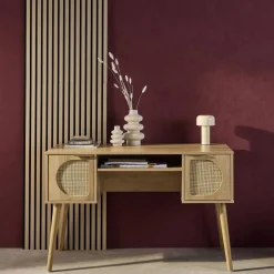 2-drawer wooden and cane effect desk