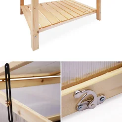 Elevated wooden planter with polycarbonate greenhouse
