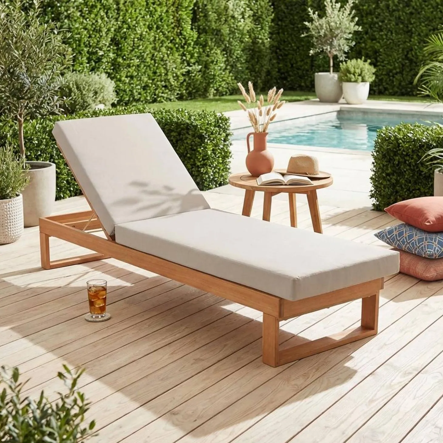 Eucalyptus wood sun lounger, multi-position