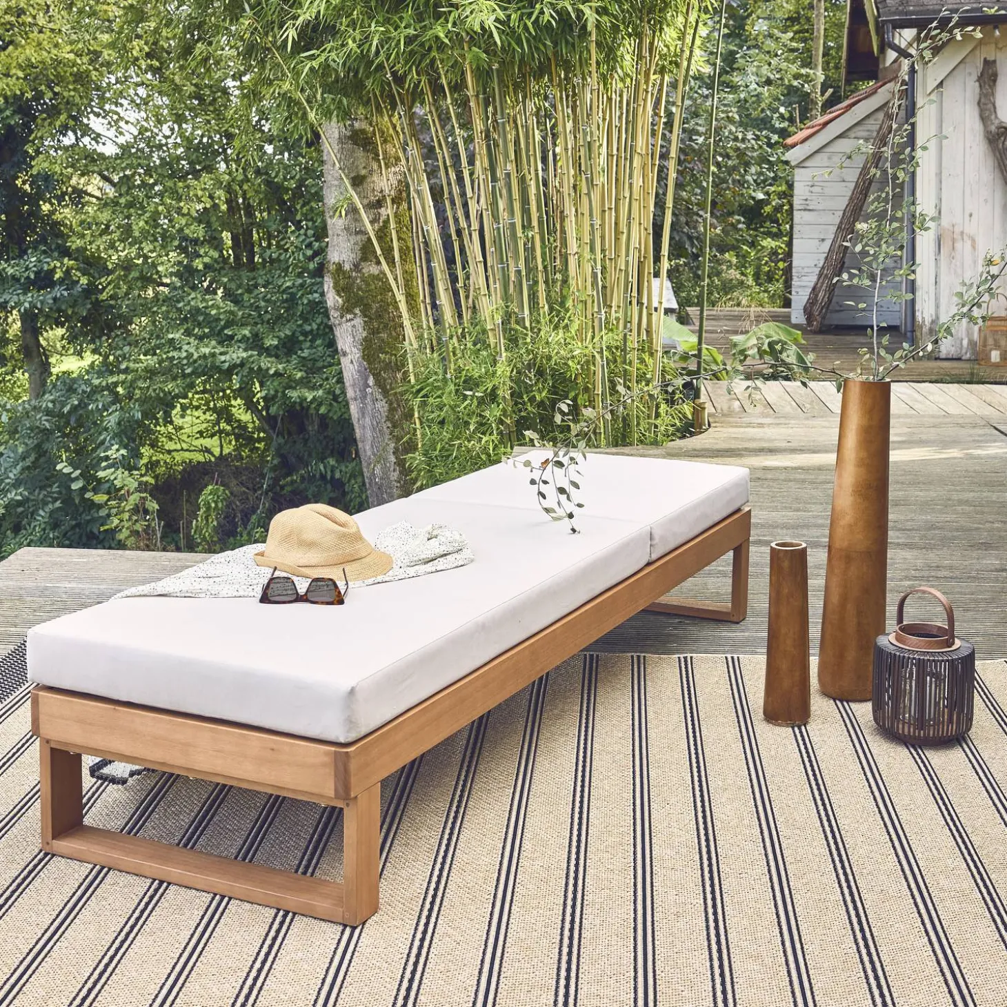 Eucalyptus wood sun lounger, multi-position