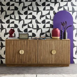 Exotic 4-door mango wood effect sideboard, grooved 180cm
