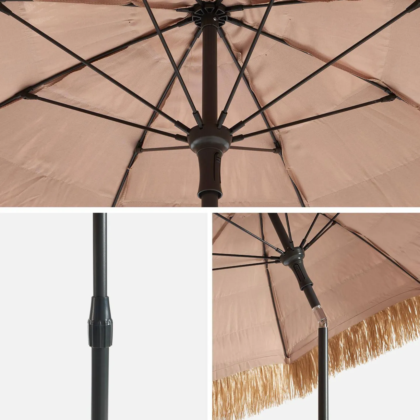 Exotic straight steel parasol wood effect / straw