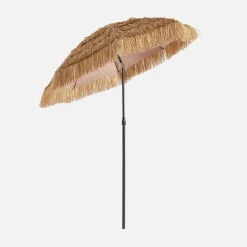 Exotic straight steel parasol wood effect / straw