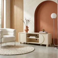 Exotic wood effect TV unit with 2 reversible doors 155cm