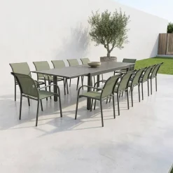 Extendable aluminium garden table + 10 chairs