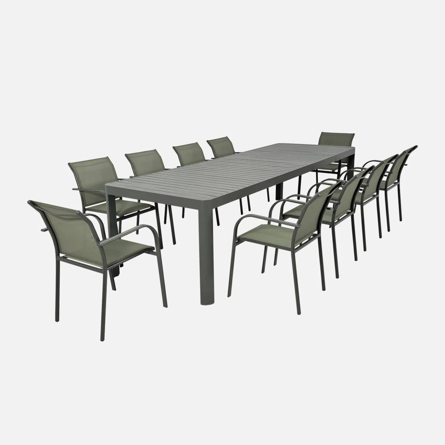 Extendable aluminum garden table 180/240/300cm + 10 armchairs