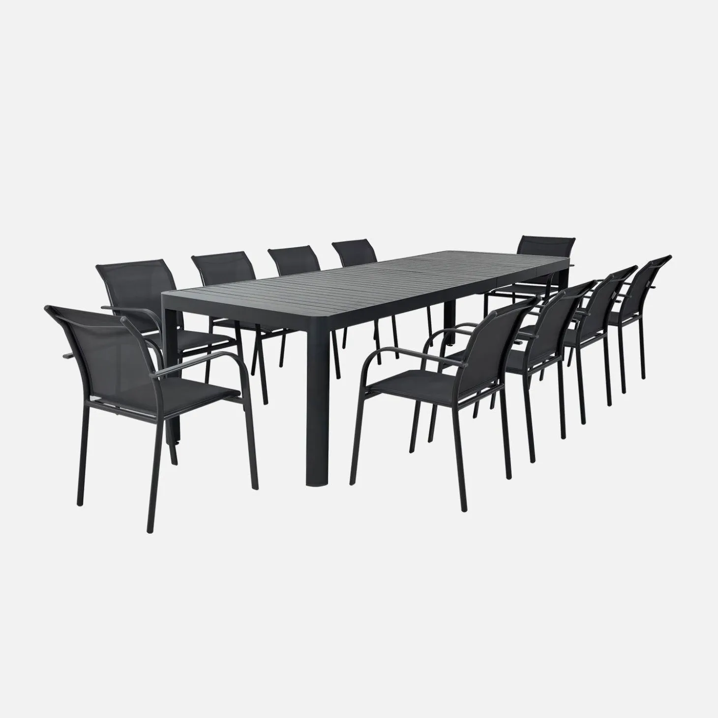 Extendable aluminum garden table 180/240/300cm + 10 armchairs