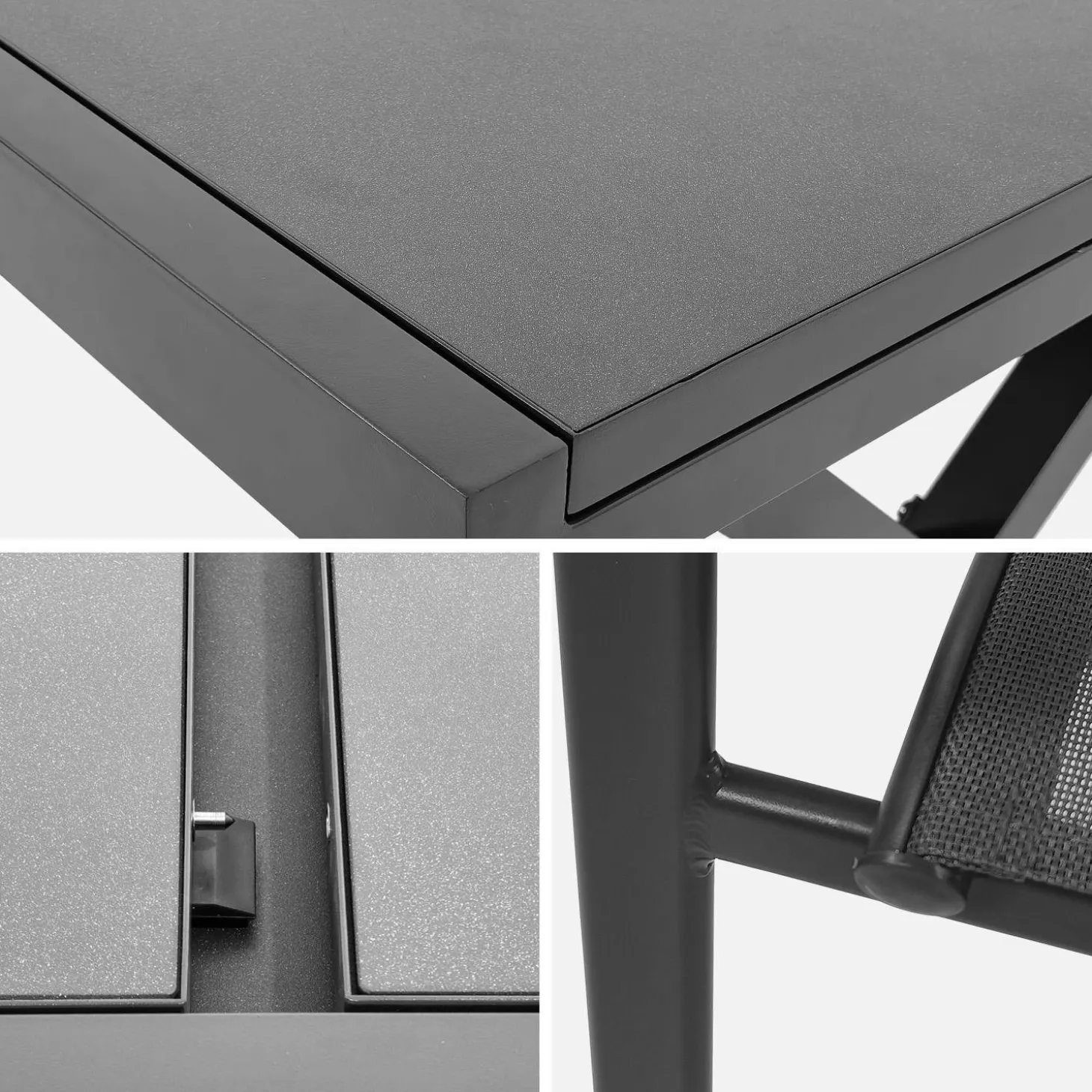 Extendable aluminum garden table 160/240 cm + 8 armchairs