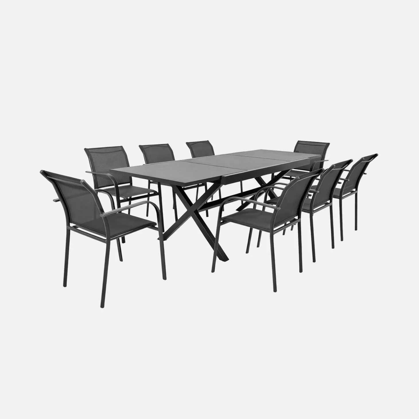 Extendable aluminum garden table 160/240 cm + 8 armchairs