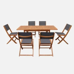 Extendable eucalyptus wood garden table + 6 chairs