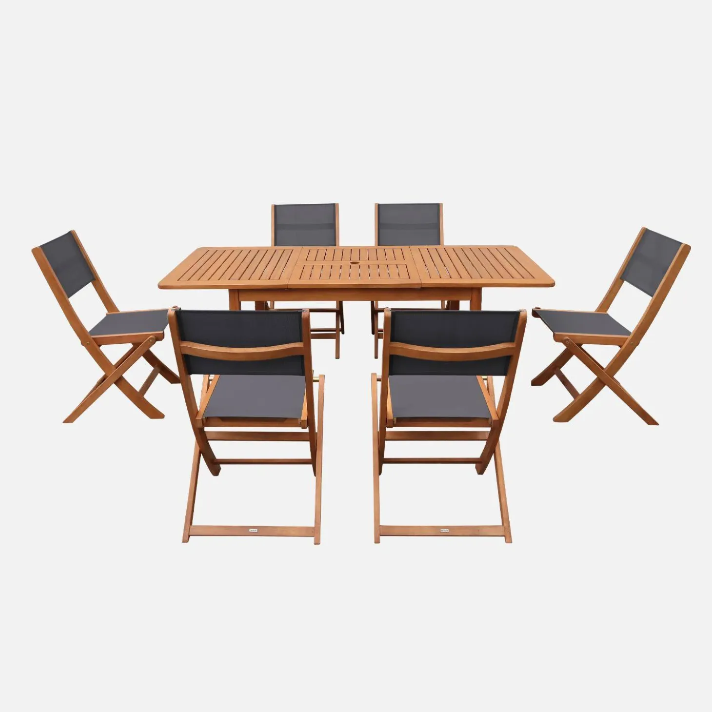 Extendable eucalyptus wood garden table + 6 chairs