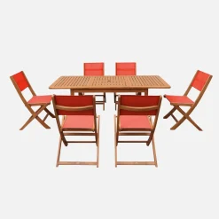 Extendable eucalyptus wood garden table + 6 chairs
