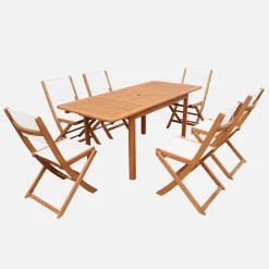 Extendable eucalyptus wood garden table + 6 chairs