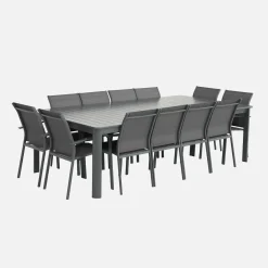 Extendable garden table aluminium + 12 seats