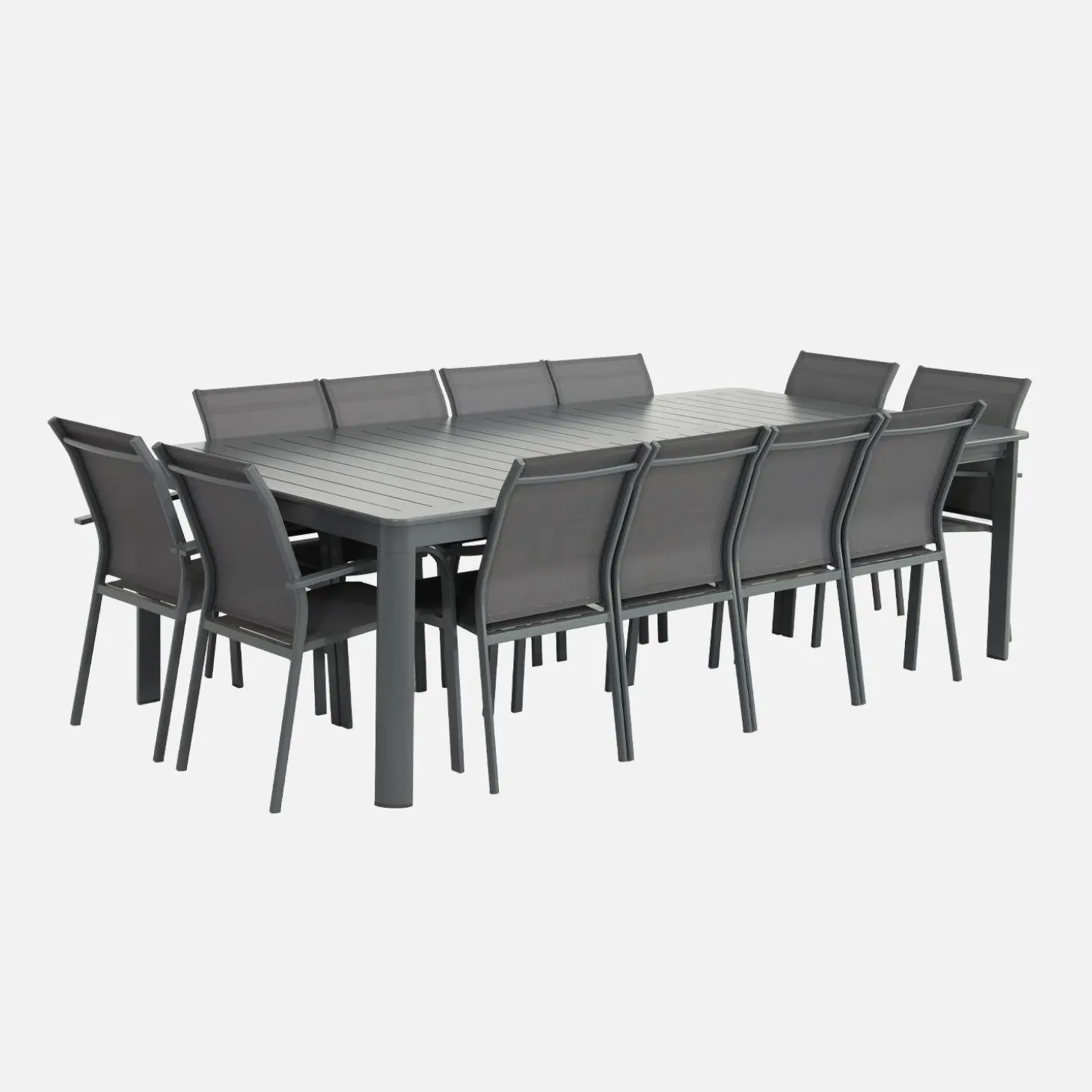 Extendable garden table aluminium + 12 seats