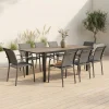 Extendable garden table aluminum with wood effect + 8 chairs