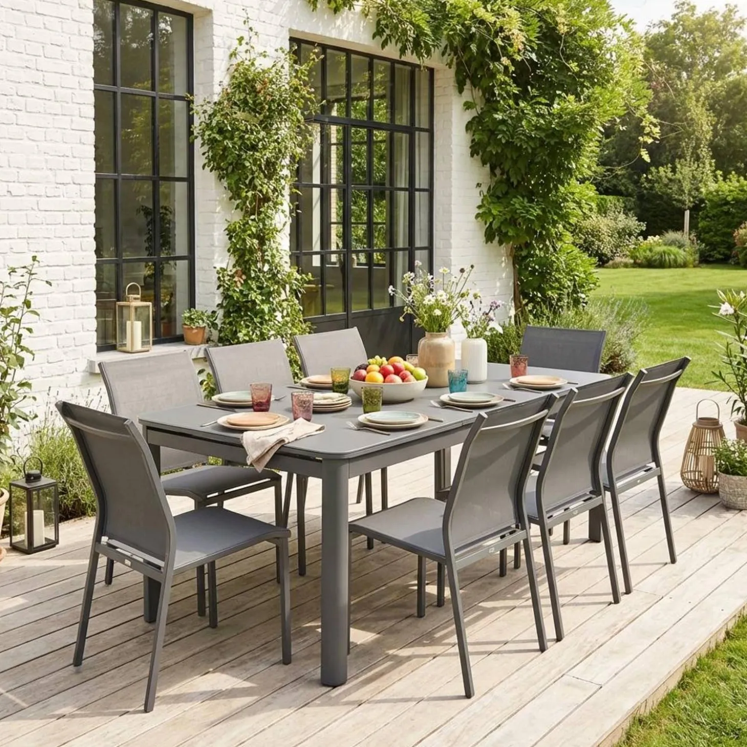 Extendable garden table 180/240.5cm aluminium + 8 chairs