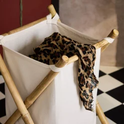 Foldable bamboo and fabric laundry basket