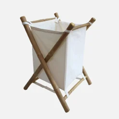 Foldable bamboo and fabric laundry basket