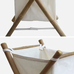 Foldable bamboo and fabric laundry basket