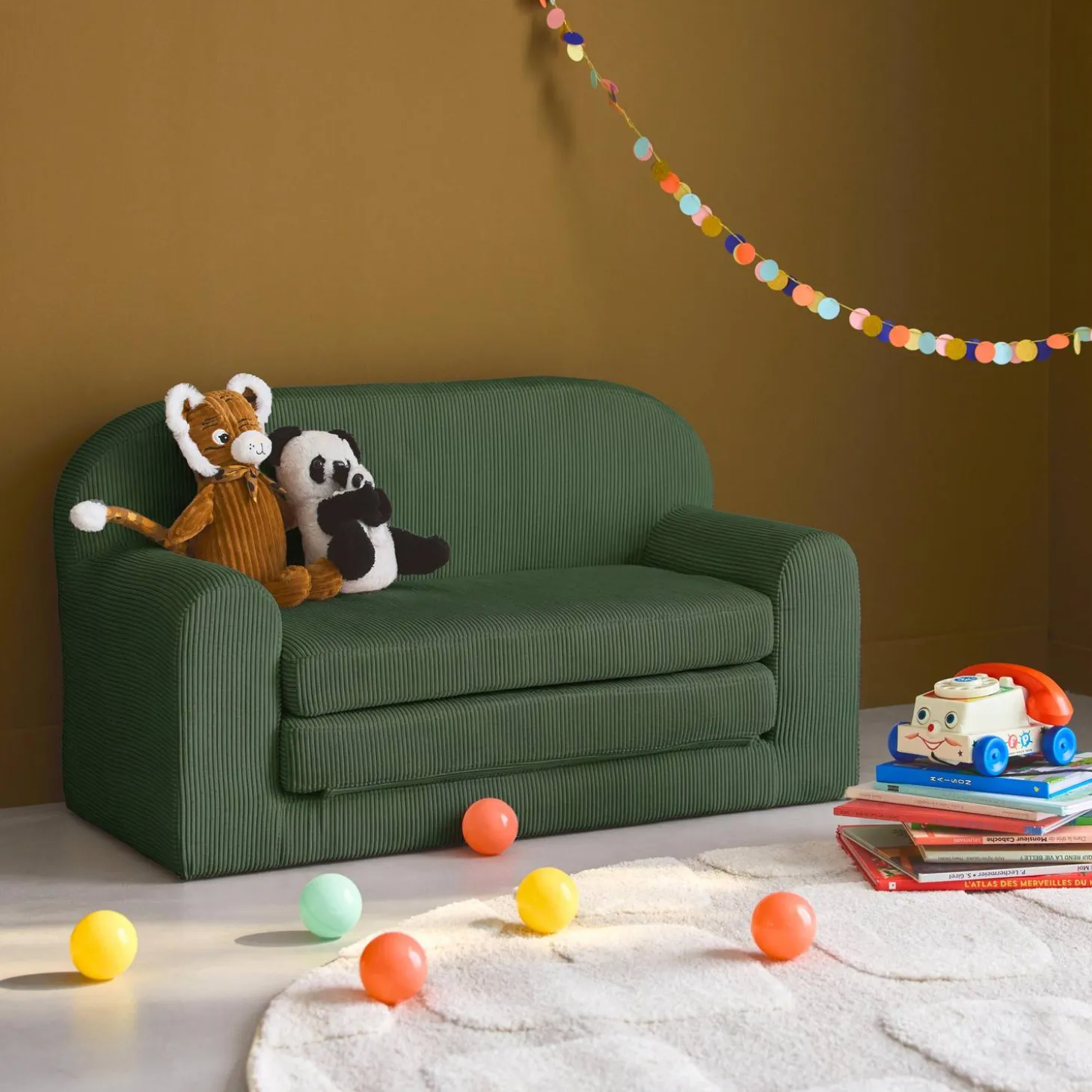 Foldable children's sofa bed corduroy