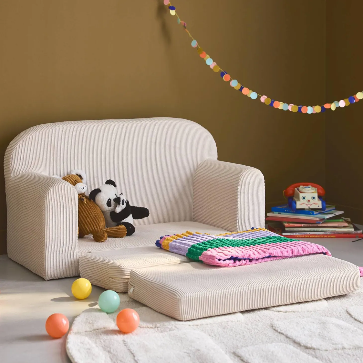 Foldable children's sofa bed corduroy