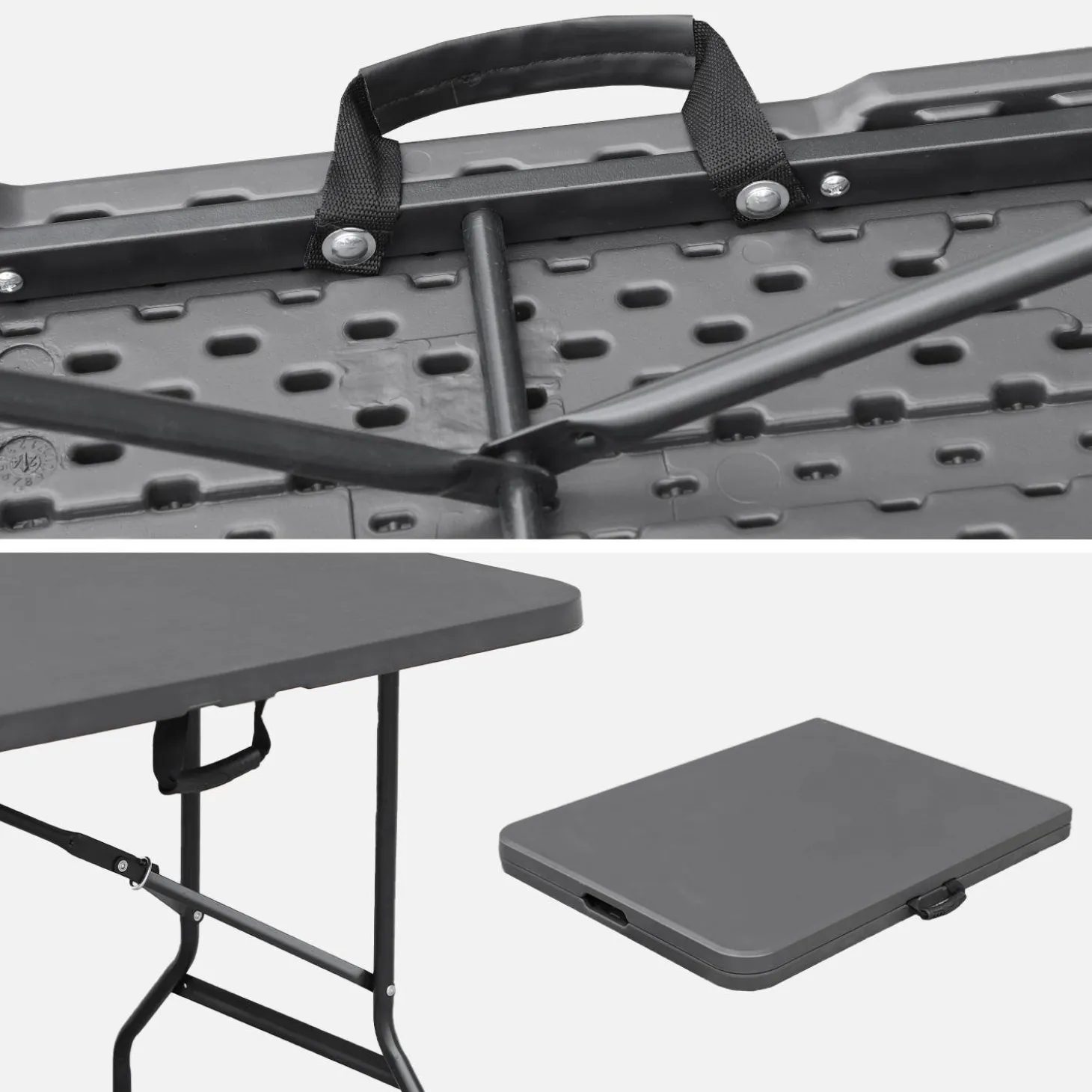 Foldable plastic reception table with bench