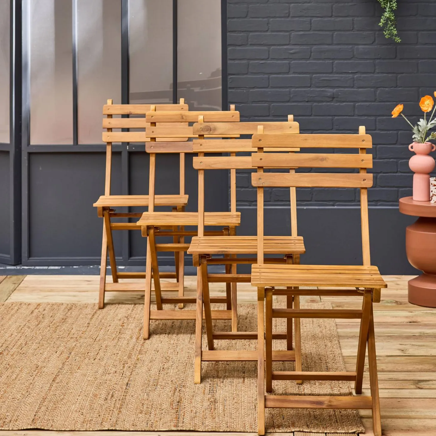 Folding garden chair acacia wood (set of 4)