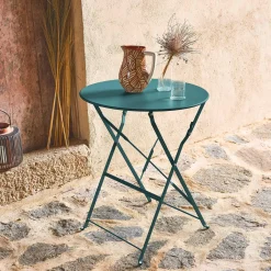 Folding metal bistro garden table Ø60cm, seats 2