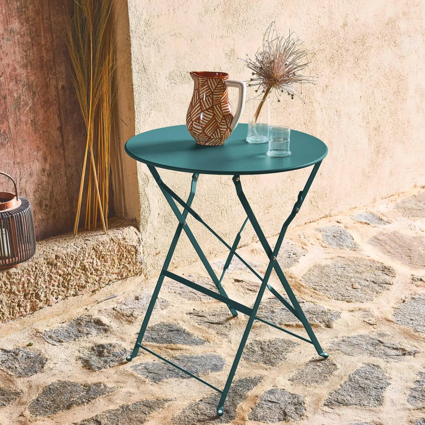 Folding metal bistro garden table Ø60cm, seats 2
