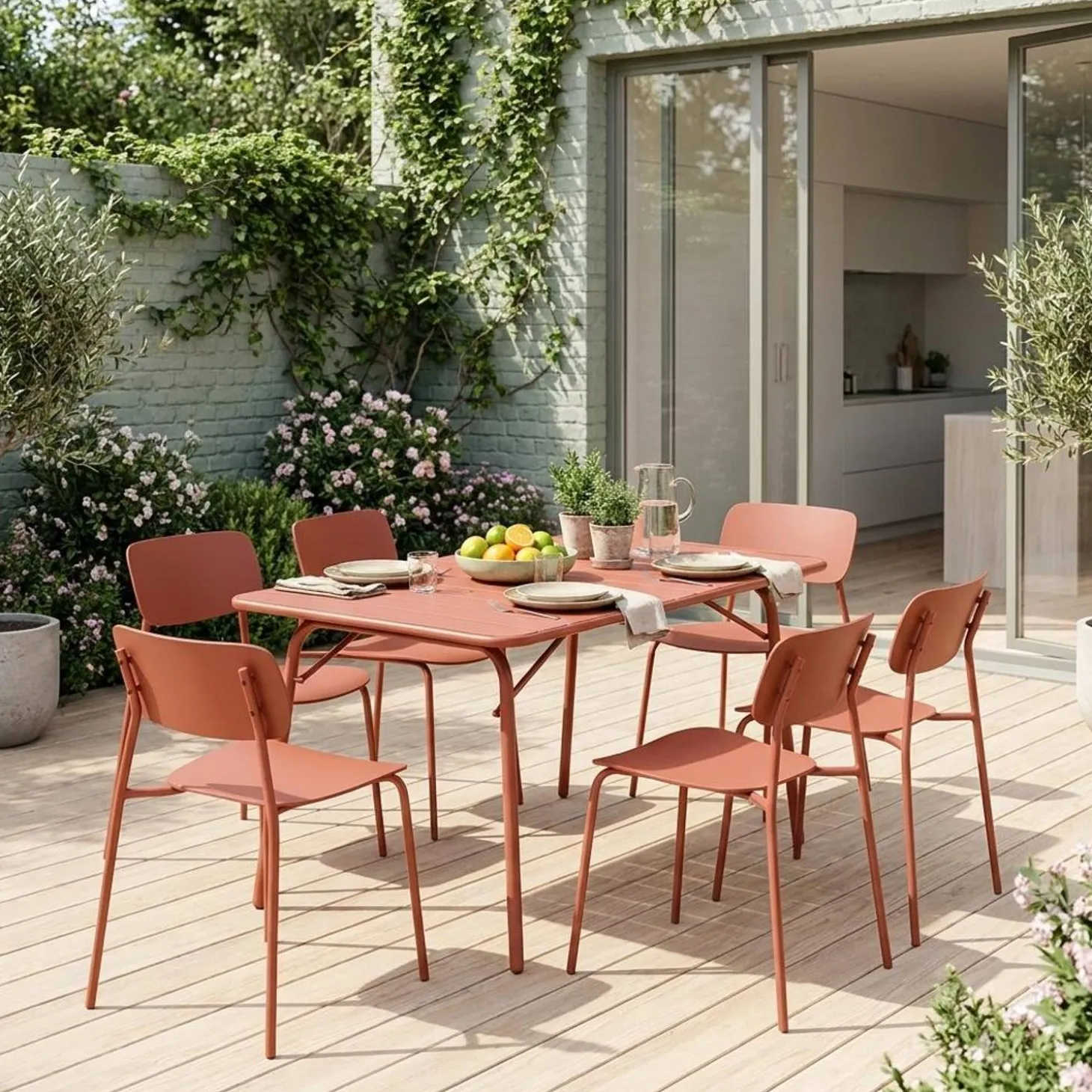 Folding metal garden table + 6 chairs