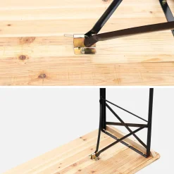 Folding reception table made of fir wood with 2 benches (set of 2)