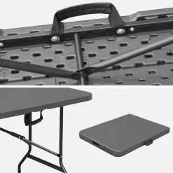 Folding steel reception table with 2 benches (set of 2)