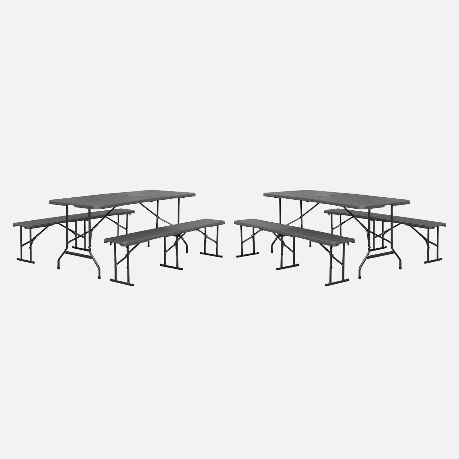 Folding steel reception table with 2 benches (set of 2)