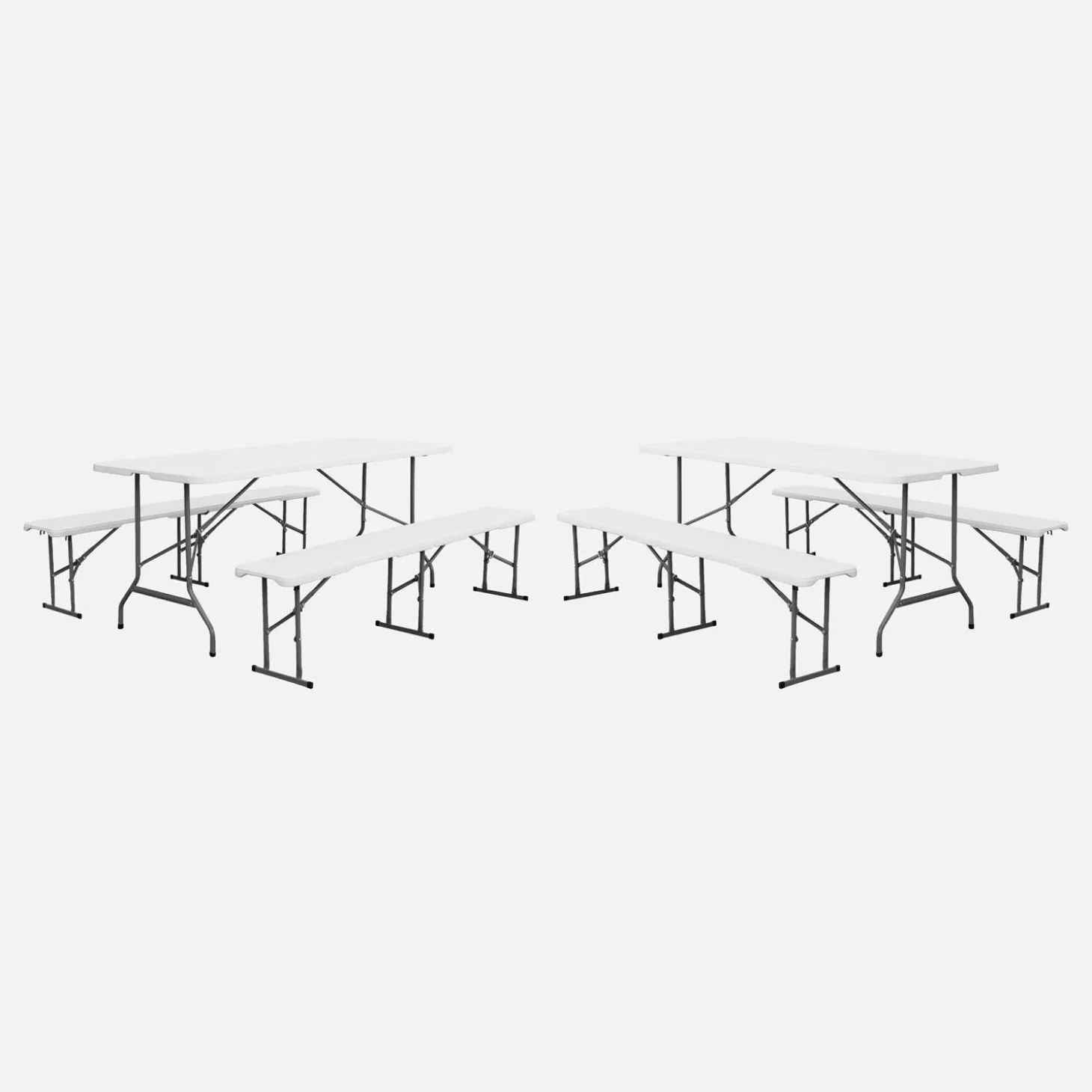 Folding steel reception table with 2 benches (set of 2)