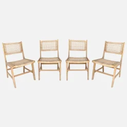 Garden chair acacia wood and cane (set of 4)