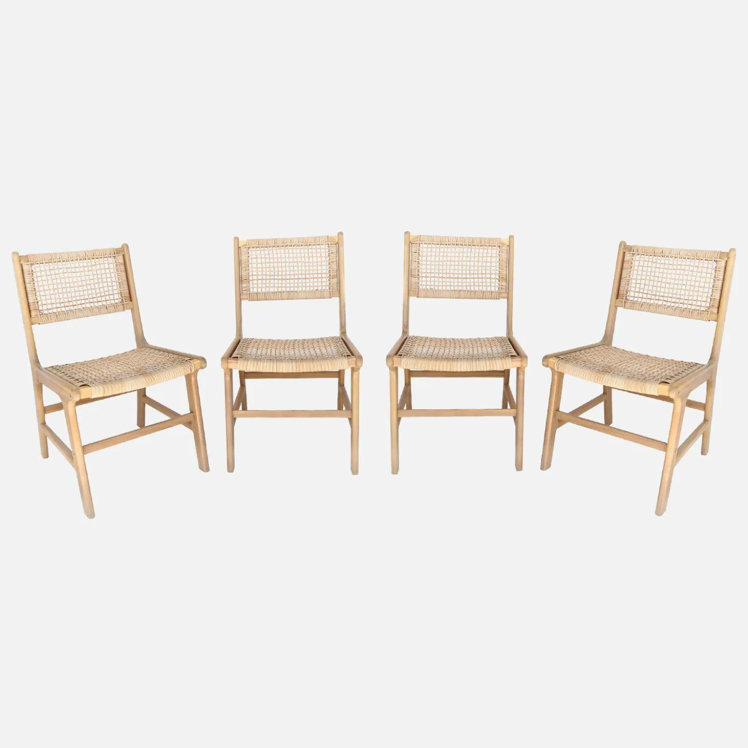 Garden chair acacia wood and cane (set of 4)