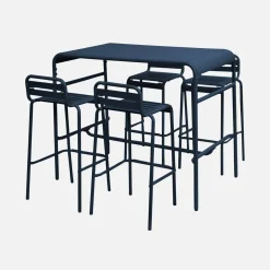 Garden high table with 4 steel bar stools