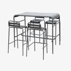 Garden high table with 4 steel bar stools