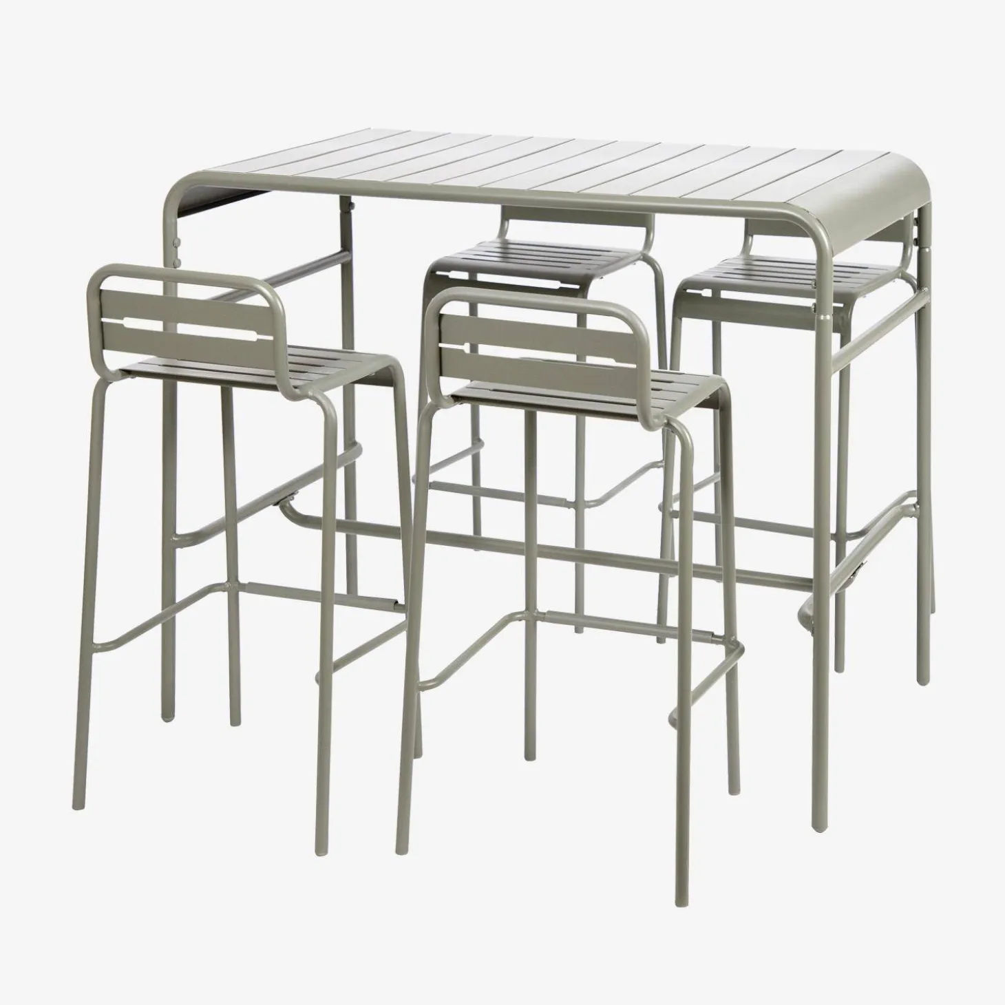 Garden high table with 4 steel bar stools