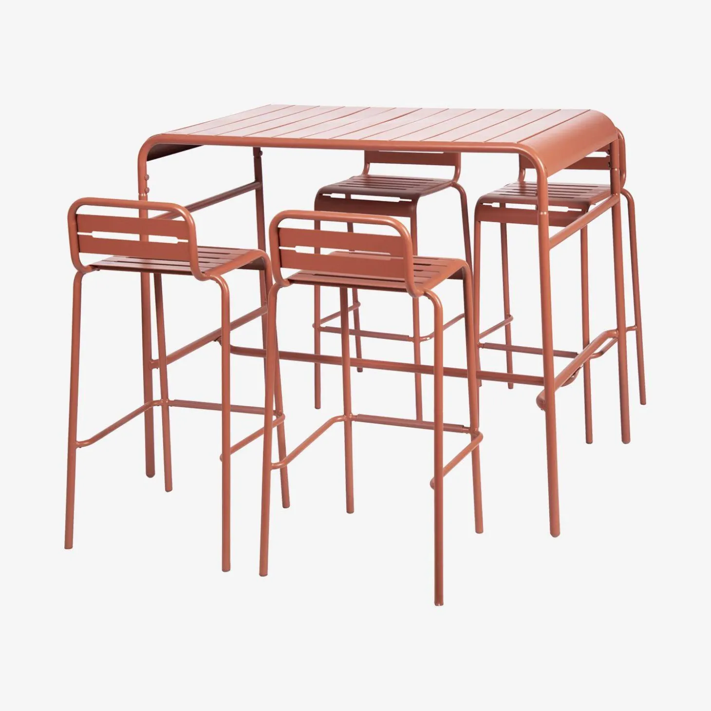 Garden high table with 4 steel bar stools