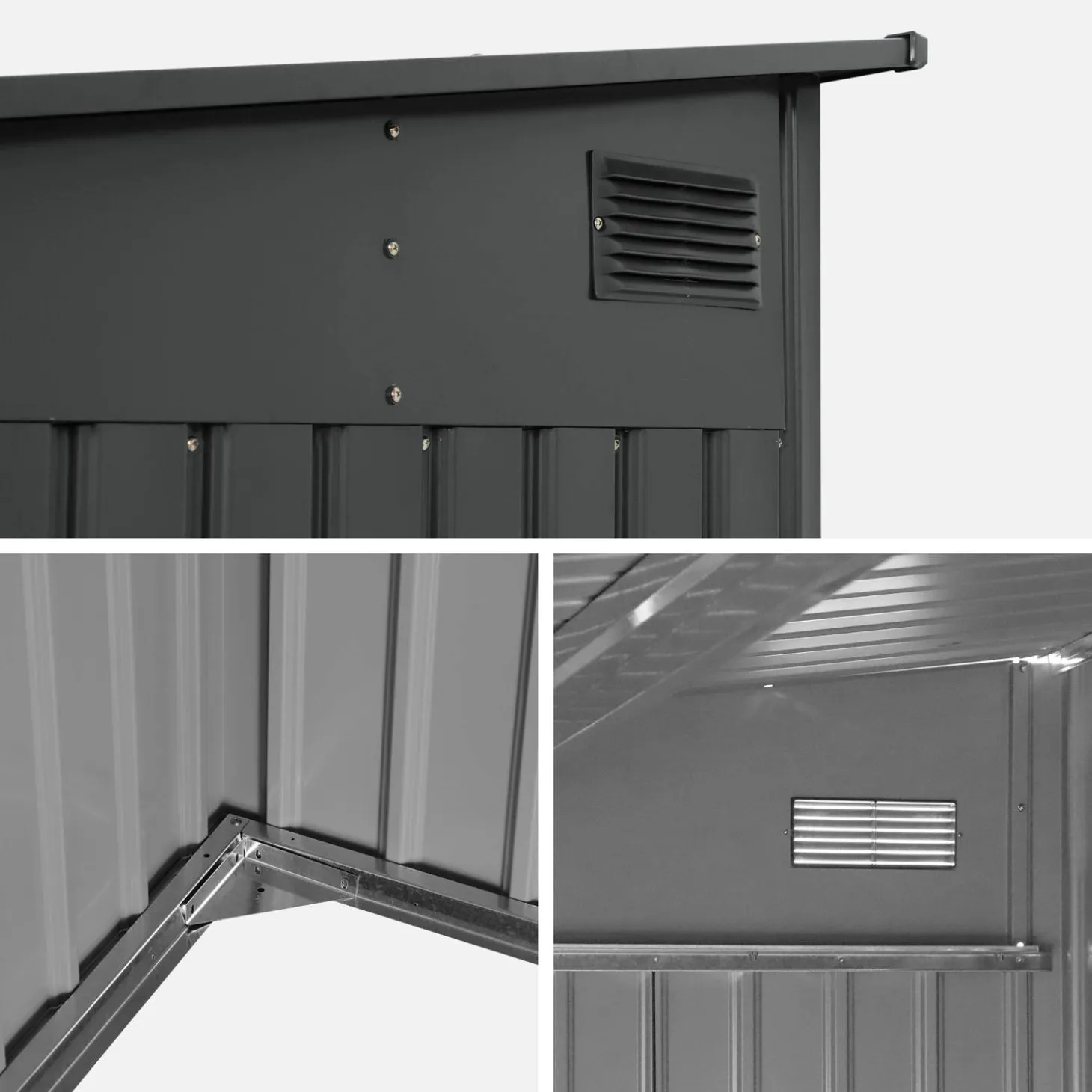 Garden shed 2.91m² galvanized steel with sliding door and anchor kit