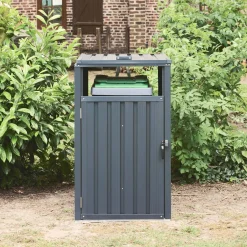 Grey galvanised steel bin shed