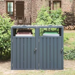 Grey galvanised steel bin shed
