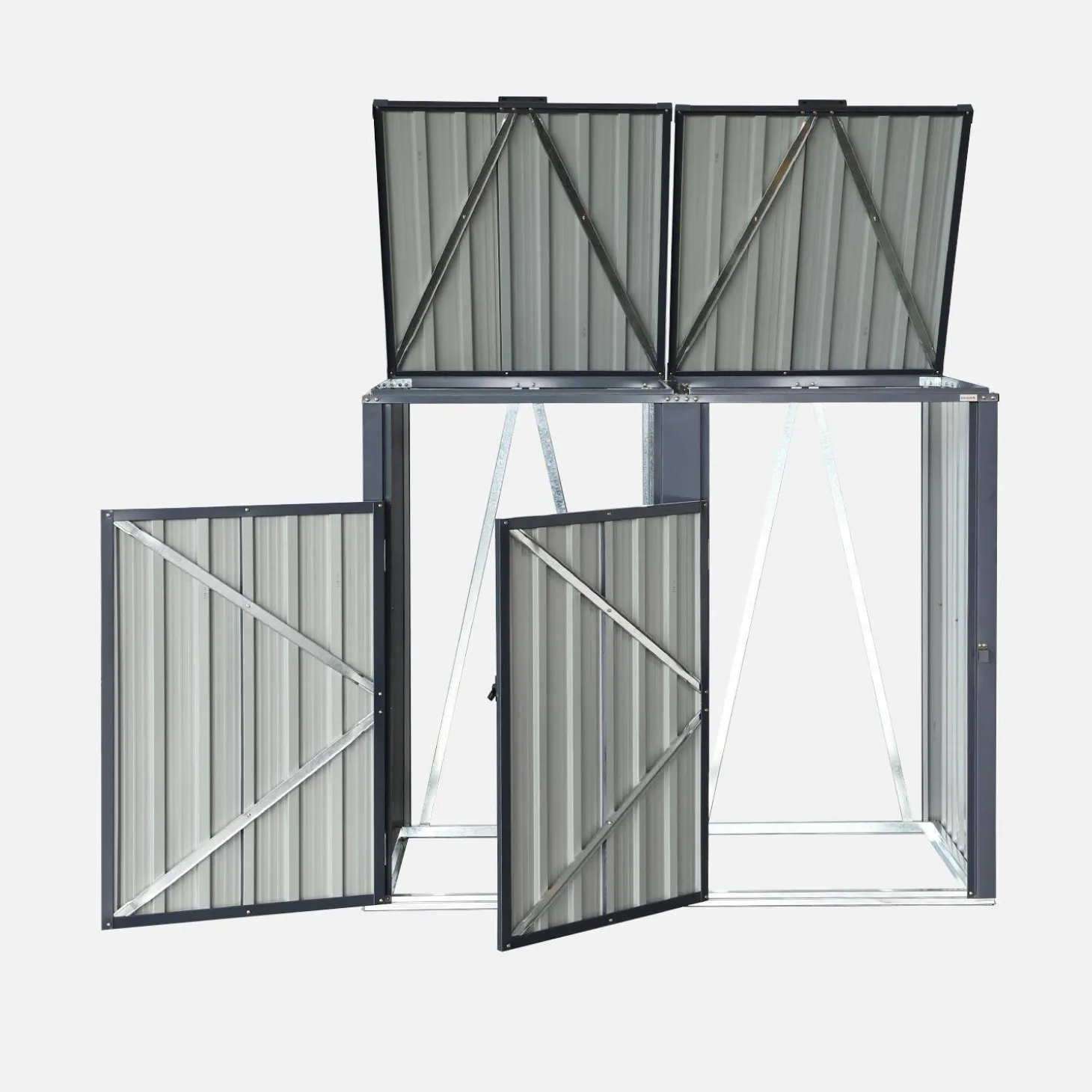 Grey galvanised steel bin shed