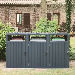 Grey galvanised steel bin shed