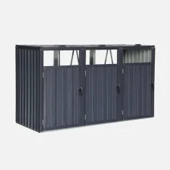 Grey galvanised steel bin shed