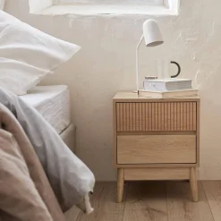Grooved bedside table with wood effect