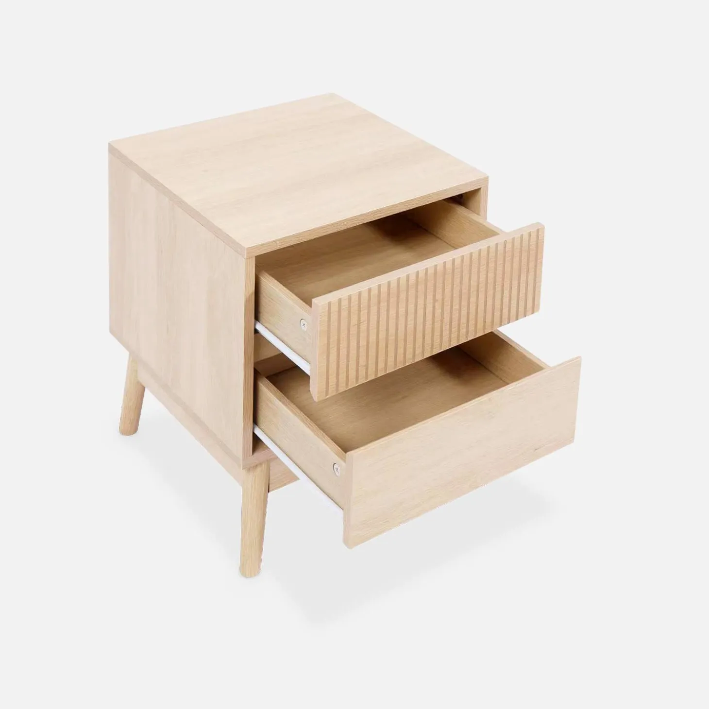 Grooved bedside table with wood effect
