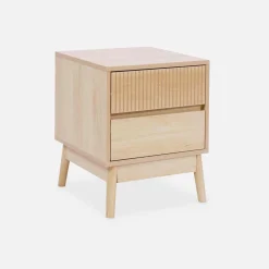 Grooved bedside table with wood effect